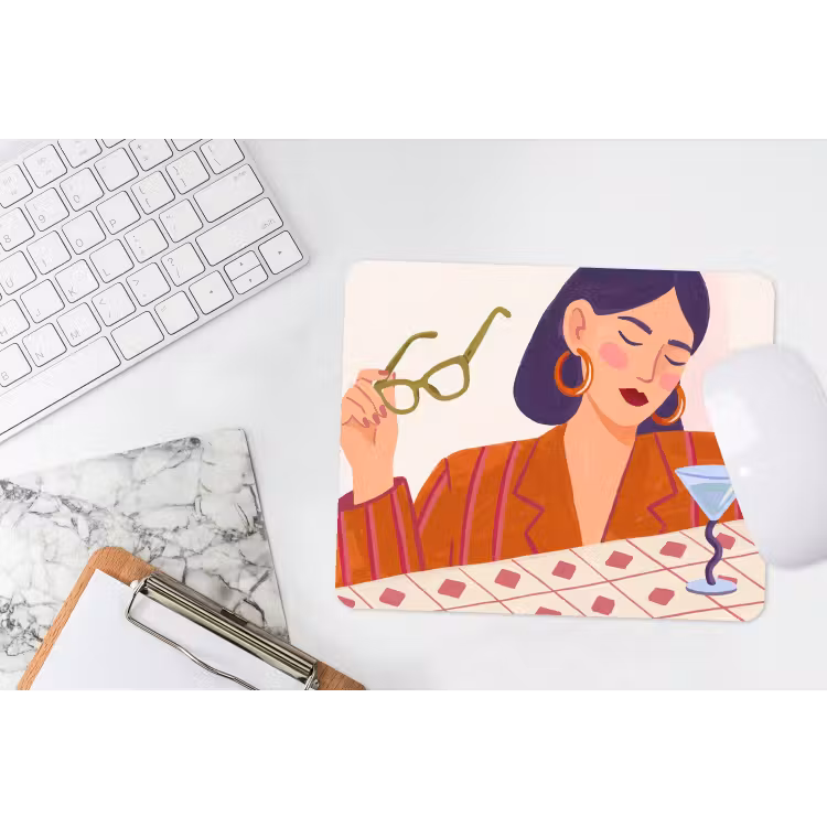 Vrouw - Bril - Cocktail - Illustratie - Modern muismat rubber klein -witbureau