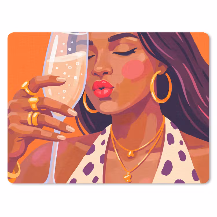 Vrouw - Champagne - Feest - Modern - Oranje muismat rubber klein -3d