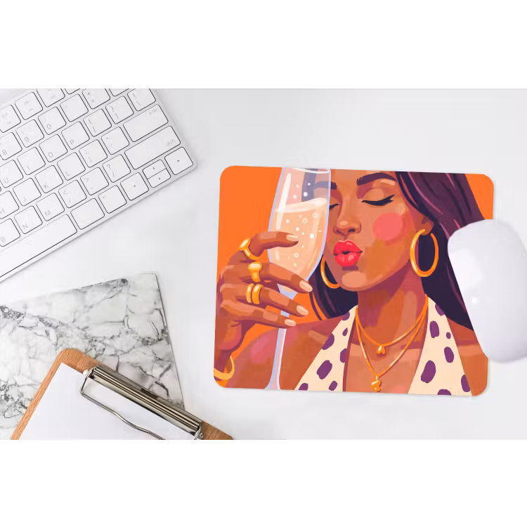 Vrouw - Champagne - Feest - Modern - Oranje muismat rubber klein -witbureau