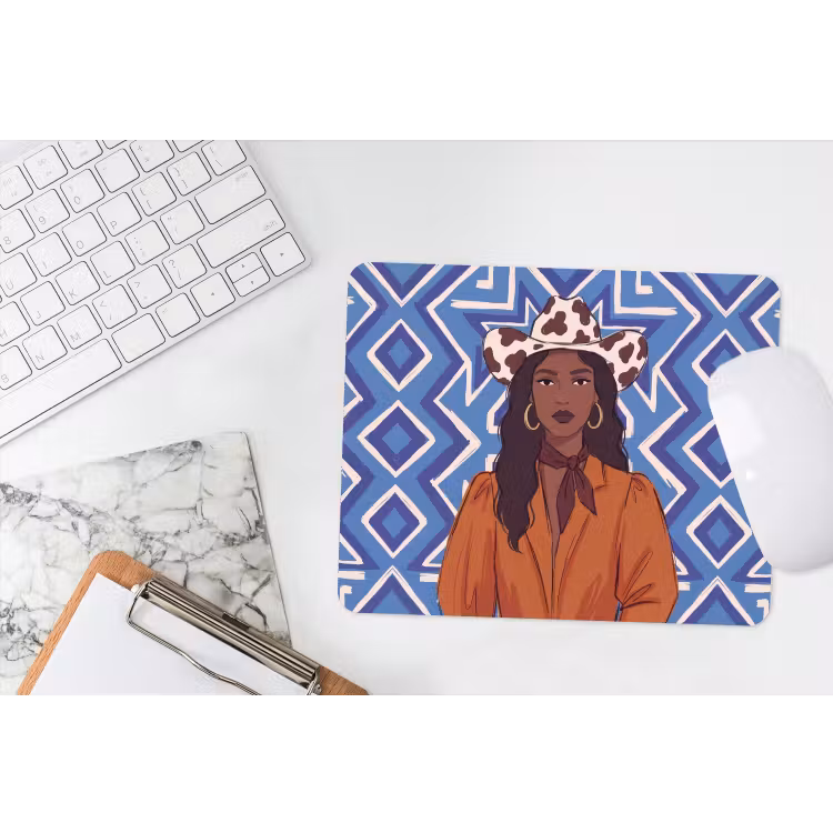 Vrouw - Cowboyhoed - Portret - Modern - Blauw muismat rubber klein -witbureau
