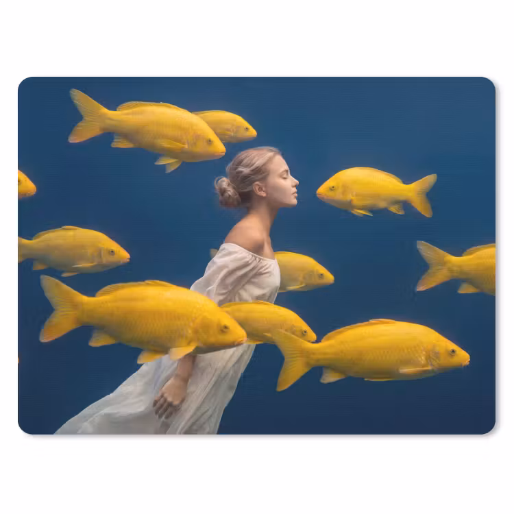 Vrouw - Vis - Water - Natuur - Geel muismat rubber klein -3d