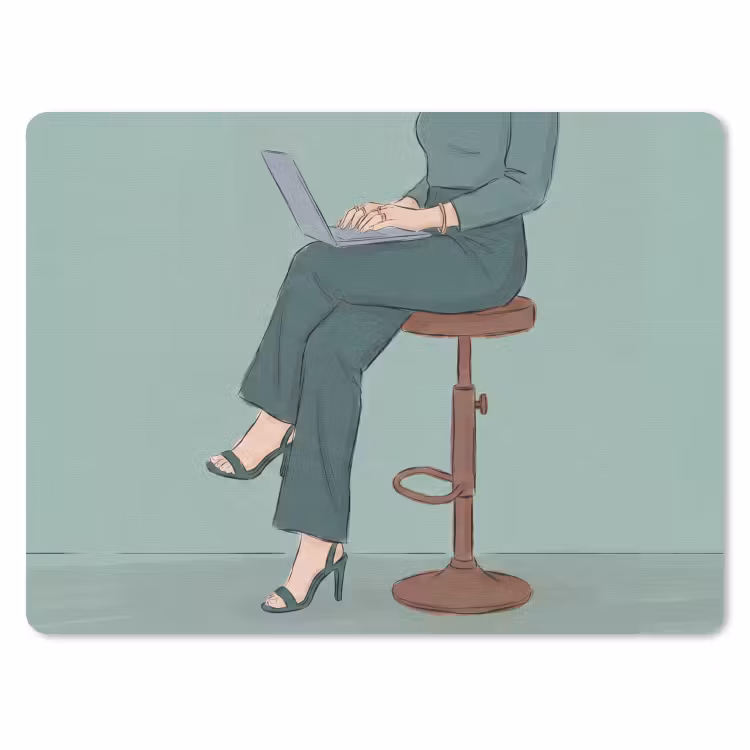 Vrouw - Laptop - Zittend - Illustratie - Groen muismat rubber klein -3d