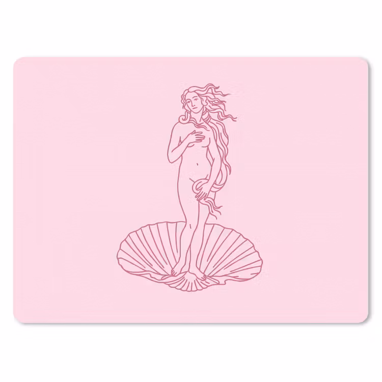 Vrouw - Schelp - Kunst - Lijntekening - Roze muismat rubber klein -3d