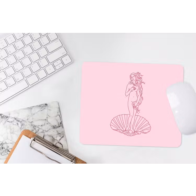 Vrouw - Schelp - Kunst - Lijntekening - Roze muismat rubber klein -witbureau