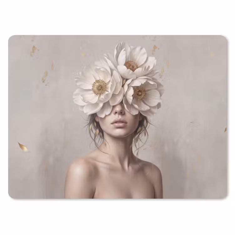 Vrouw - Pioenroos - Wit muismat rubber klein -3d