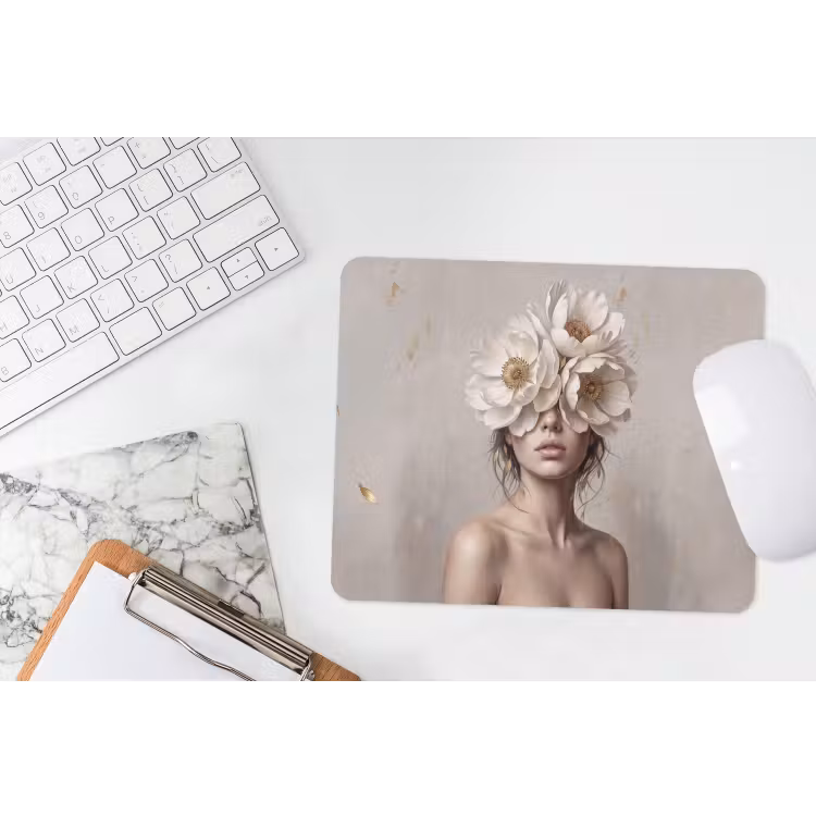 Vrouw - Pioenroos - Wit muismat rubber klein -witbureau