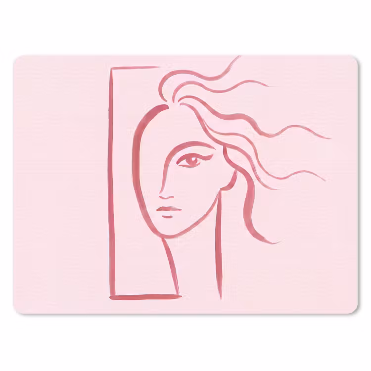 Vrouw - Portret - Abstract - Lijnkunst - Rood muismat rubber klein -3d