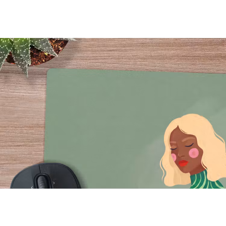 Vrouw - Portret - Illustratie - Modern - Groen muismat rubber klein -closeup