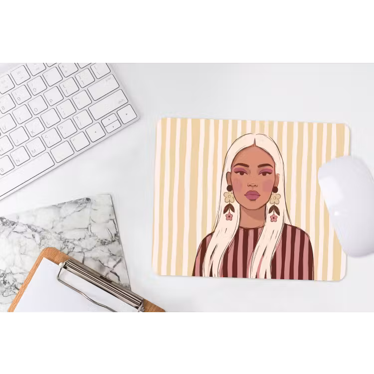 Vrouw - Portret - Illustratie - Modern - Roze muismat rubber klein -witbureau
