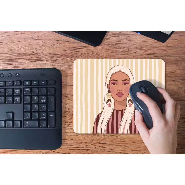 Vrouw - Portret - Illustratie - Modern - Roze muismat rubber klein -toetsenbord