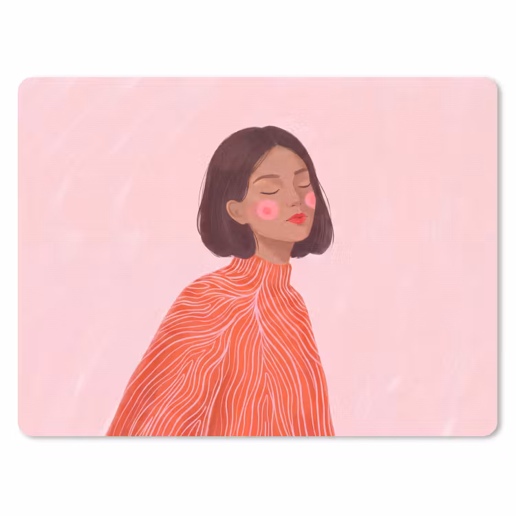 Vrouw - Portret - Modern - Kunst - Roze muismat rubber klein -3d