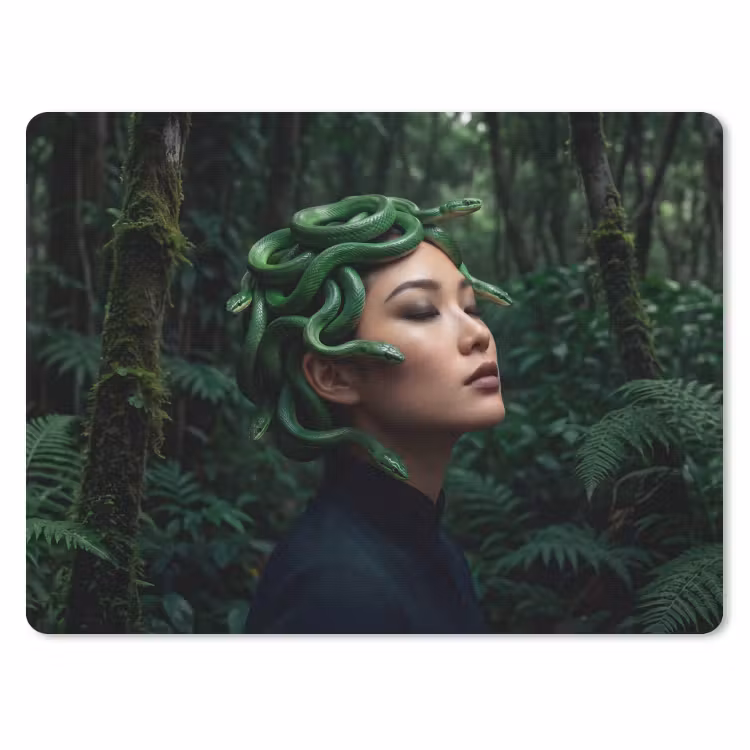 Vrouw - Slang - Natuur - Mystiek - Groen muismat rubber klein -3d