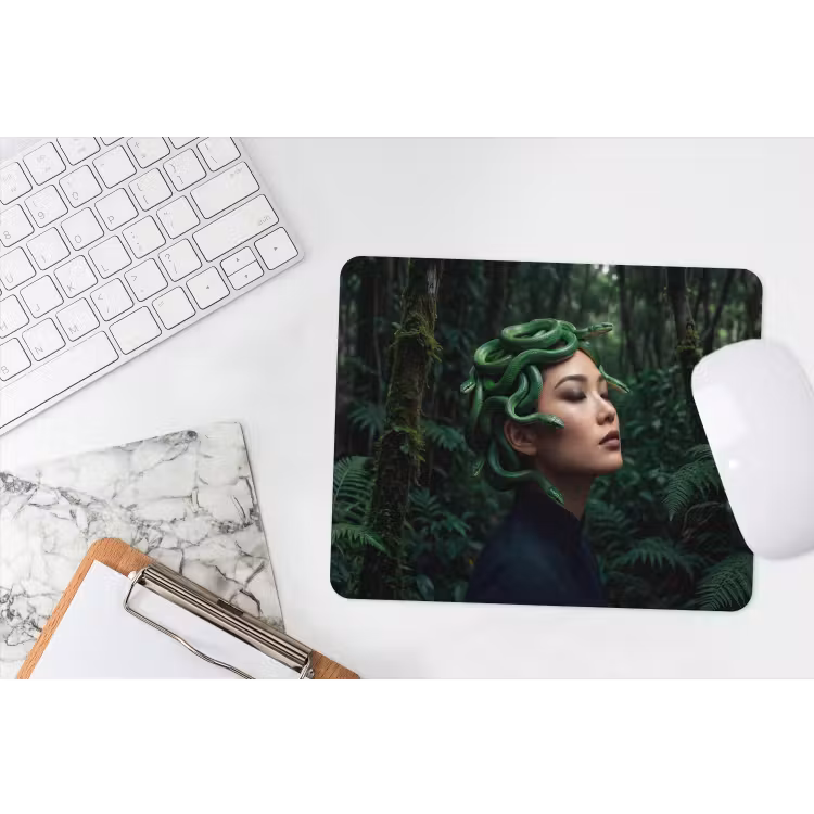 Vrouw - Slang - Natuur - Mystiek - Groen muismat rubber klein -witbureau