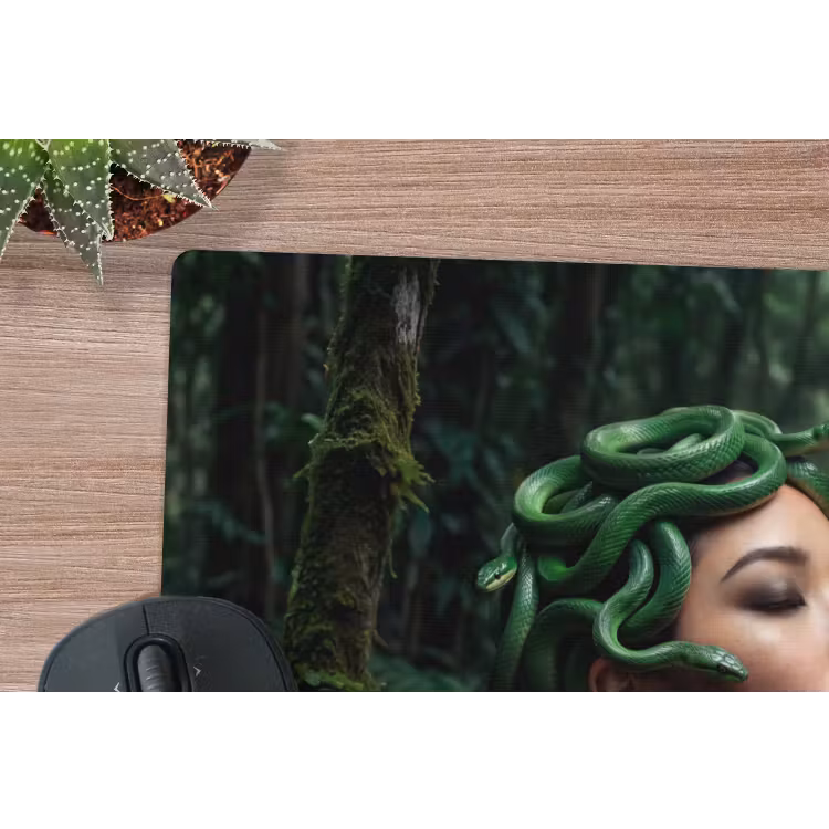 Vrouw - Slang - Natuur - Mystiek - Groen muismat rubber klein -closeup