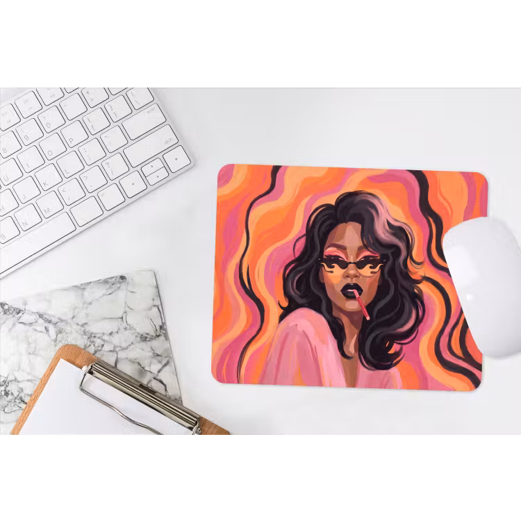 Vrouw - Zonnebril - Modern - Portret - Oranje muismat rubber klein -witbureau