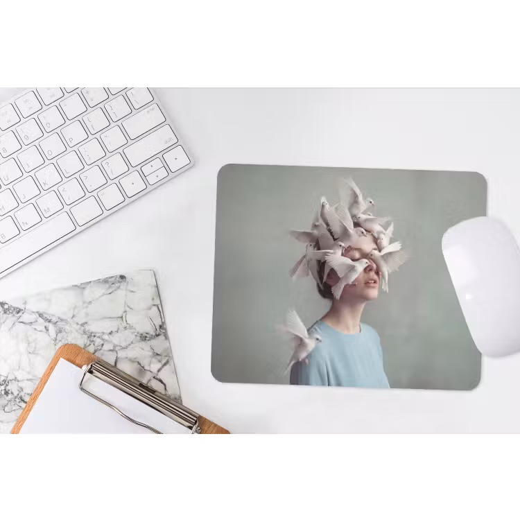 Vrouw - Vogels - Abstract - Modern - Wit muismat rubber klein -witbureau