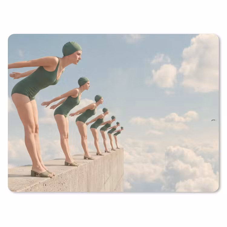Mauspad - Frauen – Tauchhaltung – Wolken - Vrouwen - Duikhouding - Wolken muismat rubber klein
