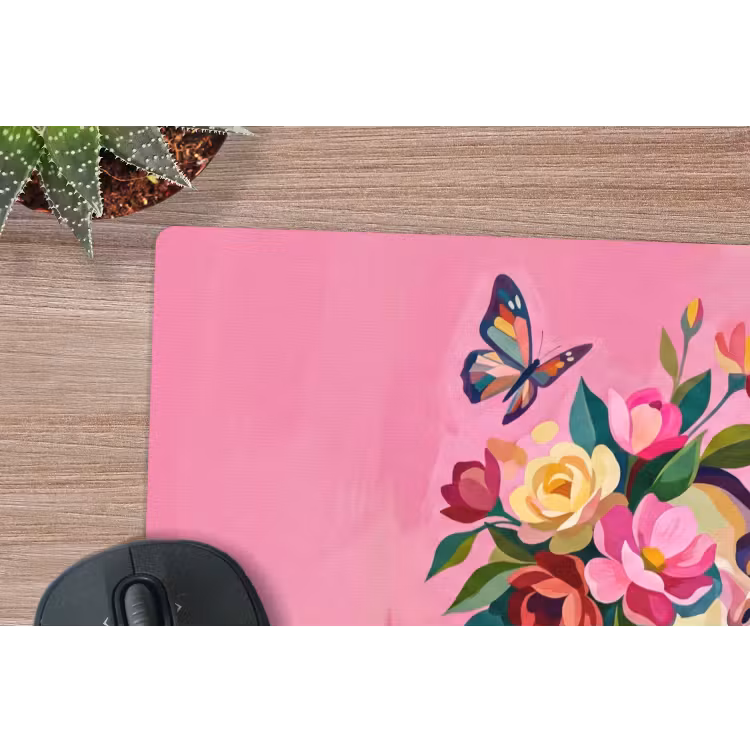 Vrouwengezicht - Vlinders - Kleurrijk muismat rubber klein -closeup