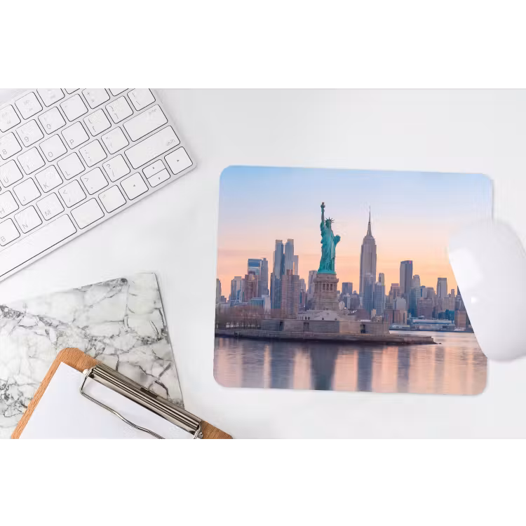 Vrijheidsbeeld - New York - Zonsopgang - Stad - Architectuur muismat rubber klein -witbureau