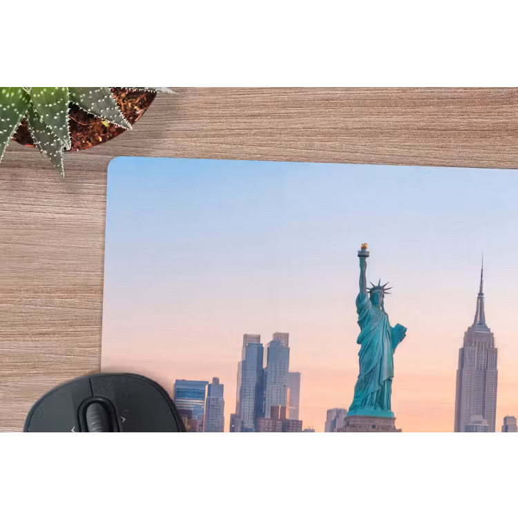 Vrijheidsbeeld - New York - Zonsopgang - Stad - Architectuur muismat rubber klein -closeup