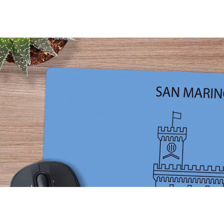 Gebouw - San Marino - Architectuur - Lijntekening - Blauw muismat rubber klein -closeup
