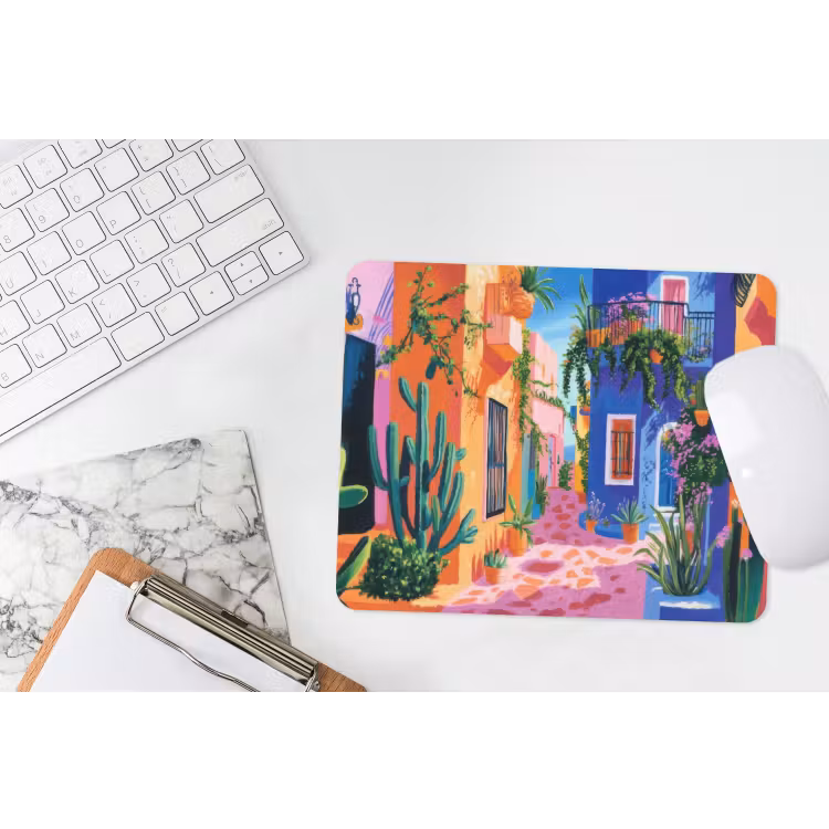 Geel - Blauw - Oranje - Huis muismat rubber klein -witbureau