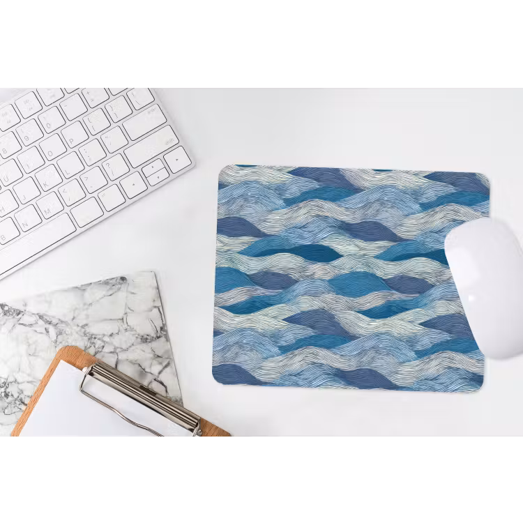 Getekend - Blauw - Wit - Golvend - Streepjes muismat rubber klein 262 -witbureau