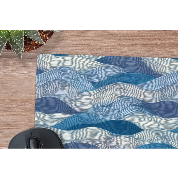 Getekend - Blauw - Wit - Golvend - Streepjes muismat rubber klein 262 -closeup