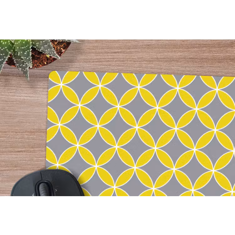 Geometrisch - Cirkels - Modern - Grijs - Geel muismat rubber klein 262 -closeup