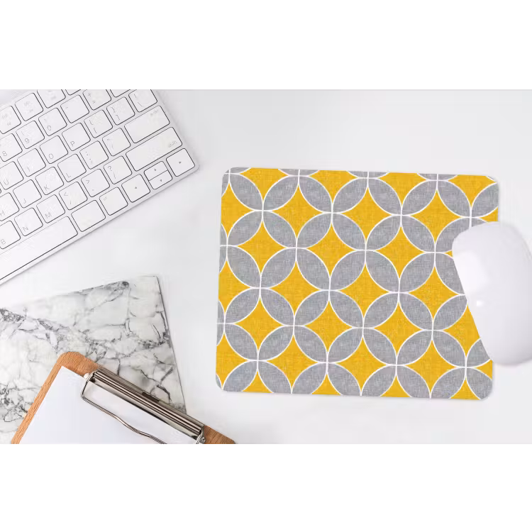 Geometrisch - Cirkels - Textuur - Grijs - Geel muismat rubber klein 262 -witbureau