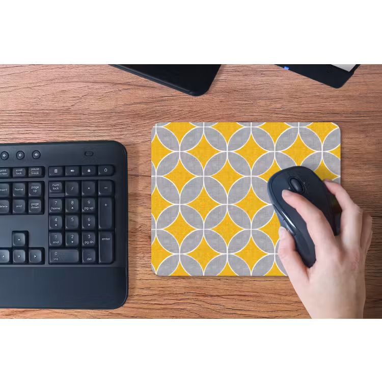 Geometrisch - Cirkels - Textuur - Grijs - Geel muismat rubber klein 262 -toetsenbord