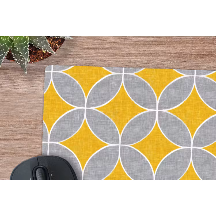 Geometrisch - Cirkels - Textuur - Grijs - Geel muismat rubber klein 262 -closeup
