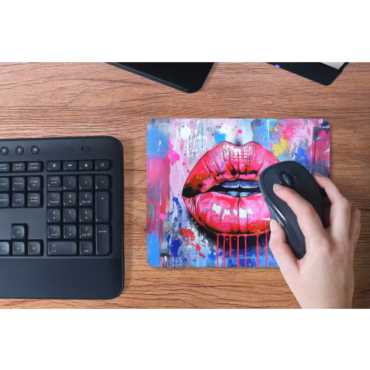 Graffiti - Lippen - Felroze - Geschilderd muismat rubber klein -toetsenbord