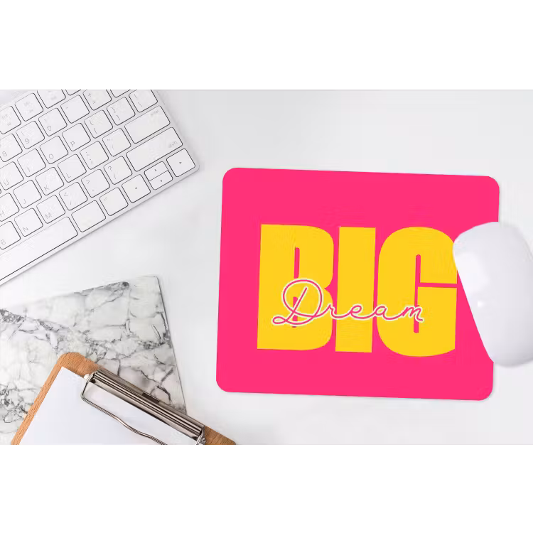 Dream big - Roze - Geel - Minimalistisch muismat rubber klein -witbureau