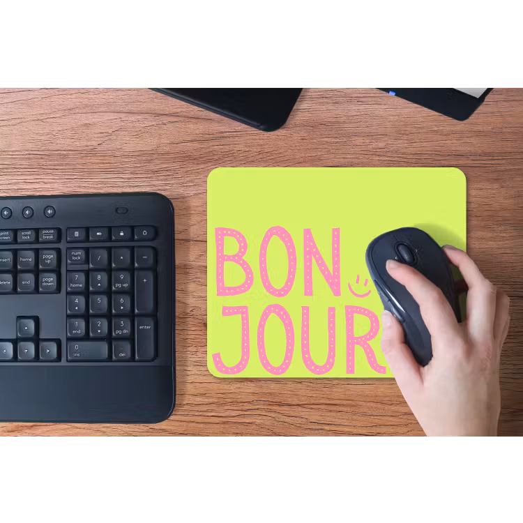 Groen - Smiley - Bonjour - Roze muismat rubber klein -toetsenbord
