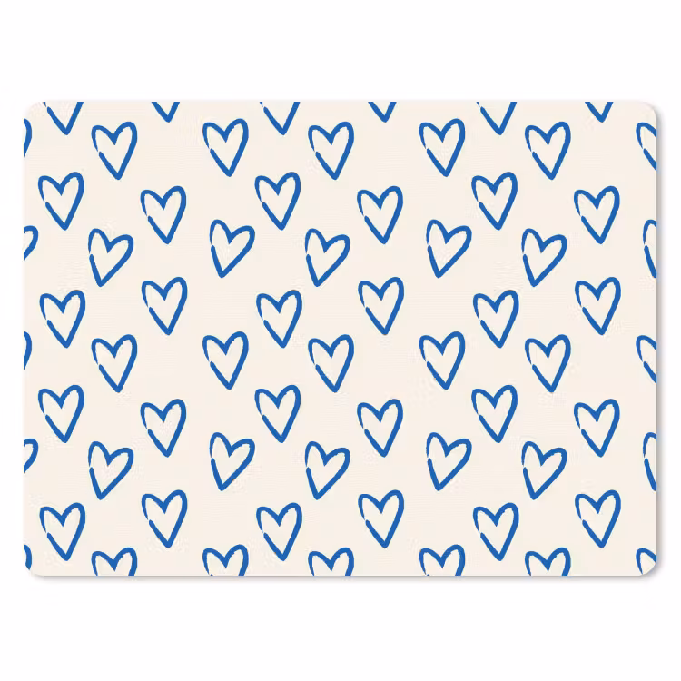 Hartjes patroon - Blauw - Beige - Liefde muismat rubber klein -3d