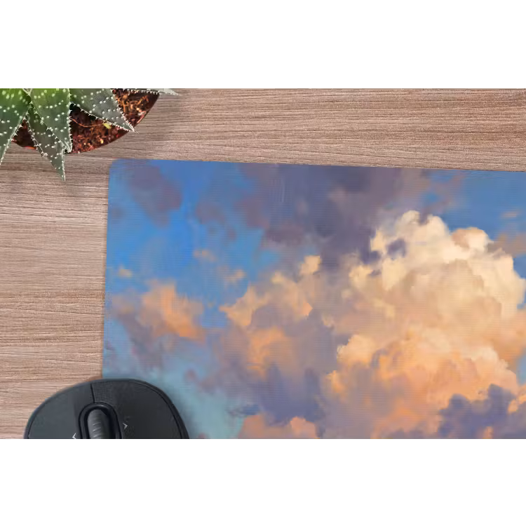 Lucht - Wolken - Landschap - Modern - Oranje muismat rubber klein -closeup