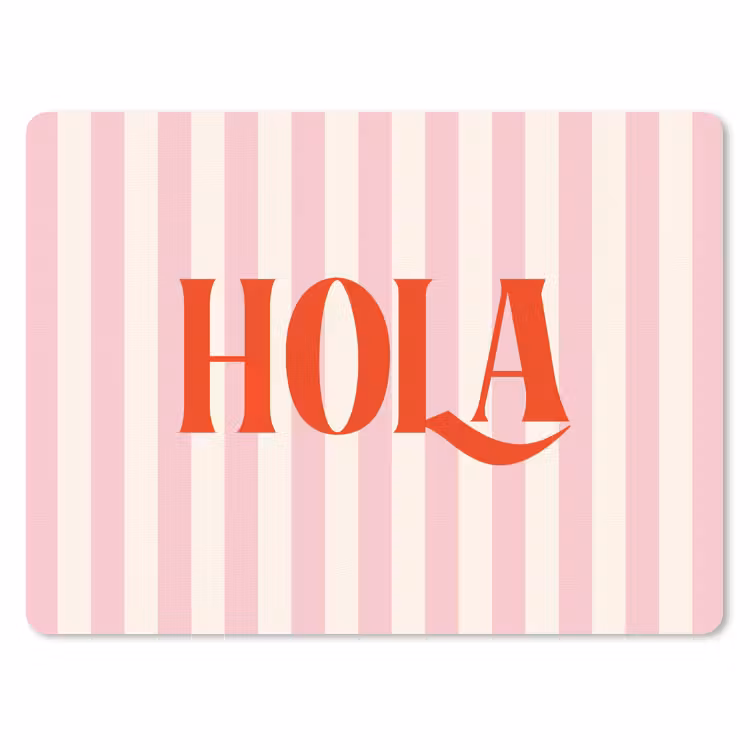 Hola - Quote - Strepen - Pastel - Roze - Rood - Wit muismat rubber klein -3d