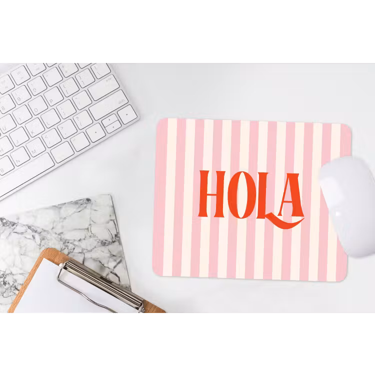 Hola - Quote - Strepen - Pastel - Roze - Rood - Wit muismat rubber klein -witbureau