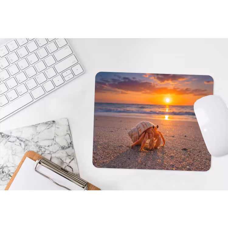 Kreeft - Strand - Natuur - Zonsondergang - Oranje muismat rubber klein -witbureau