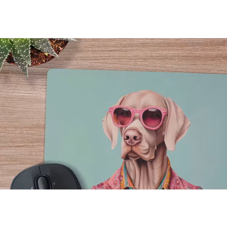 Hond - Overhemd - Bloemen - Bril muismat rubber klein -closeup