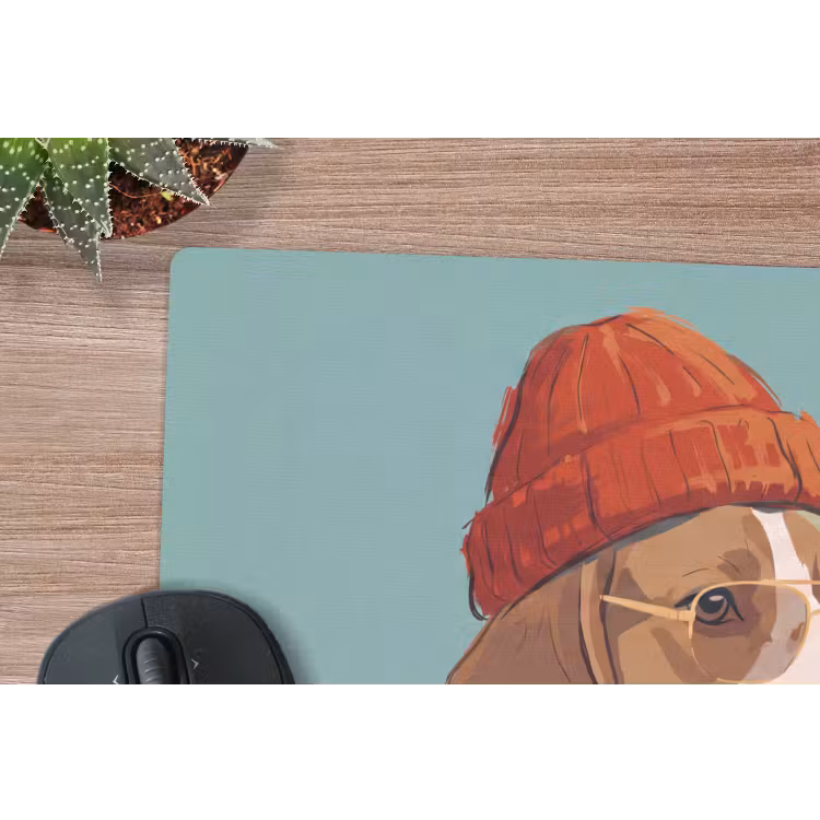 Hond - Beanie - Zonnebril - Dieren - Modern muismat rubber klein -closeup