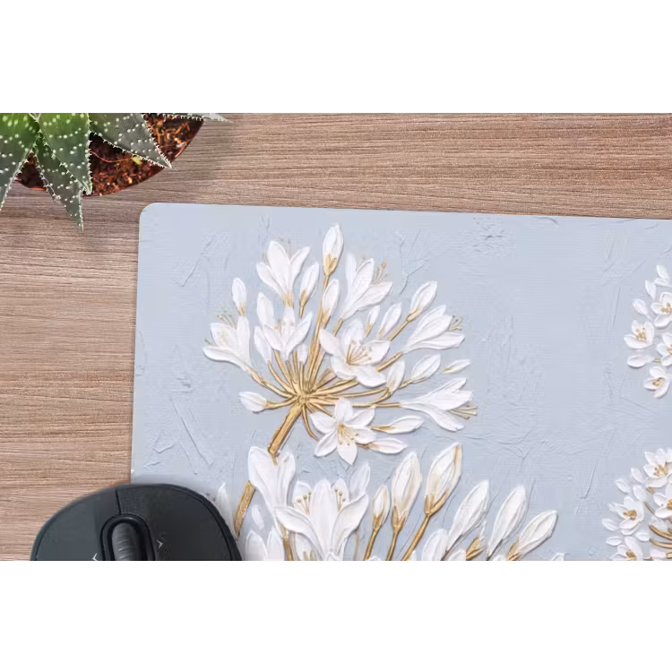 Illustratie - Bloemen - Blauw muismat rubber klein -closeup