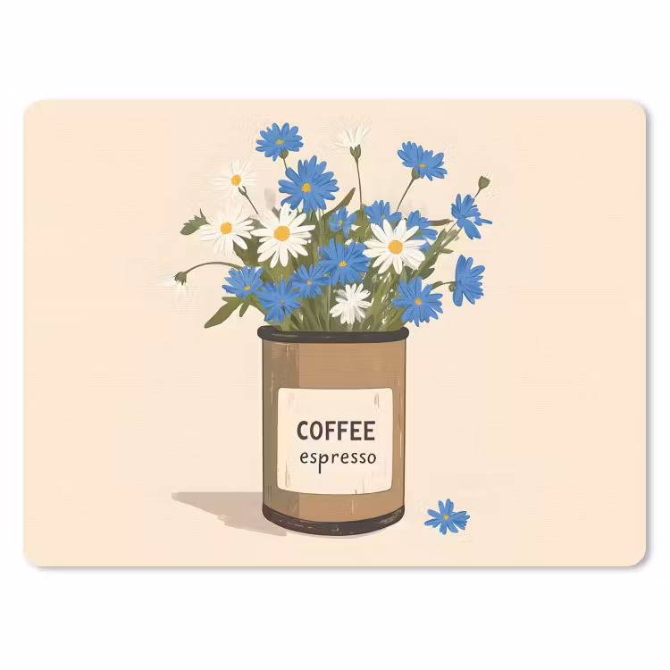 Coffee - Blik - Minimalistisch - Bloemen muismat rubber klein -3d