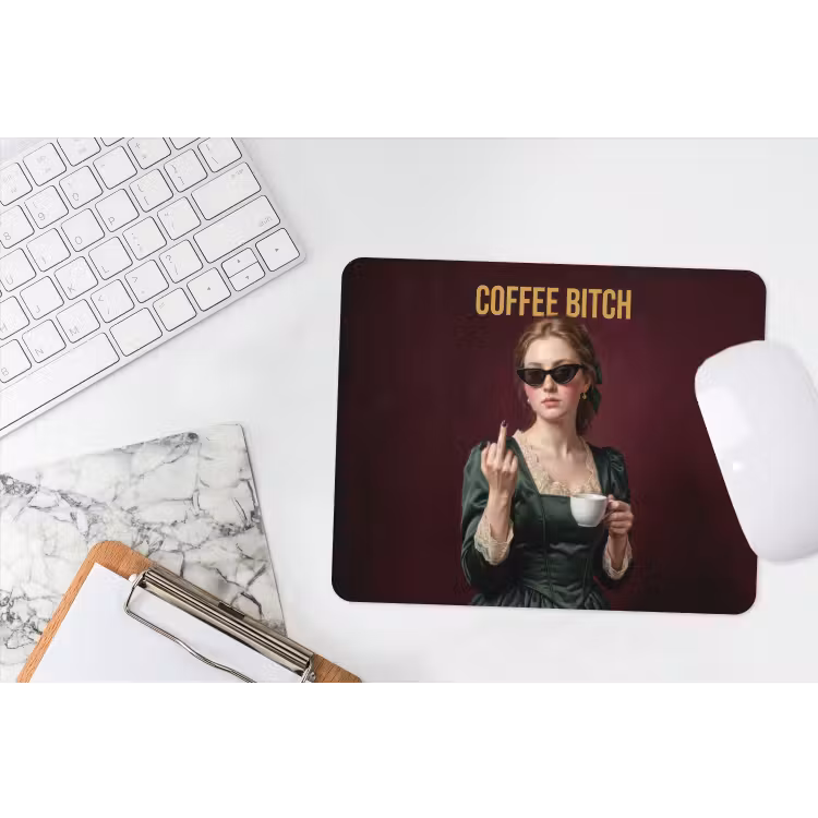 Koffie - Vrouw - Middelvinger muismat rubber klein -witbureau