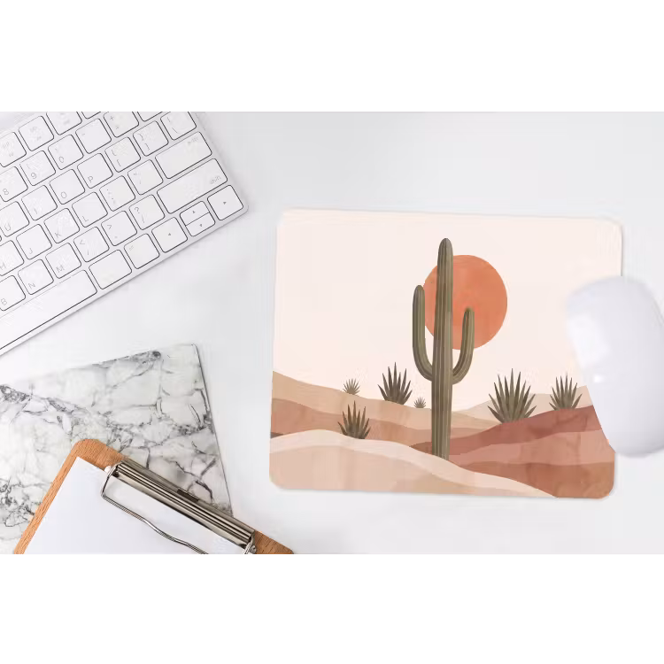 Cactus - Duinen - Modern - Landschap - Groen muismat rubber klein -witbureau