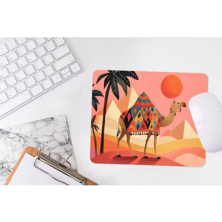 Kameel - Pyramides - Rode zon muismat rubber klein -witbureau