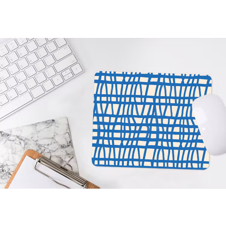 Ruitpatroon - Blauw - Crème muismat rubber klein 262 -witbureau