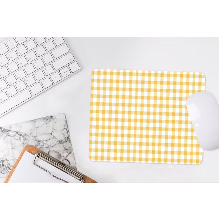 Ruit - Gingham - Klassiek - Geel en Wit muismat rubber klein 262 -witbureau