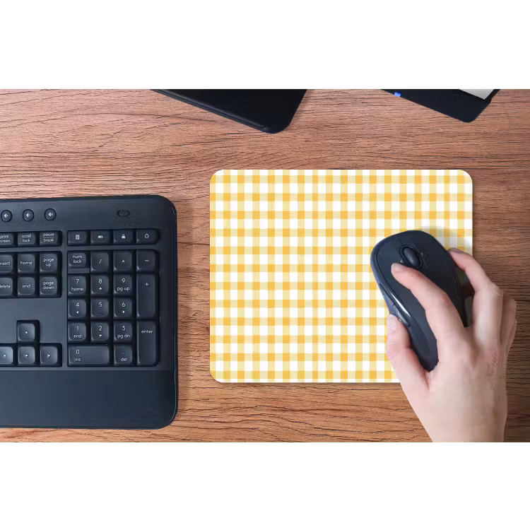 Ruit - Gingham - Klassiek - Geel en Wit muismat rubber klein 262 -toetsenbord